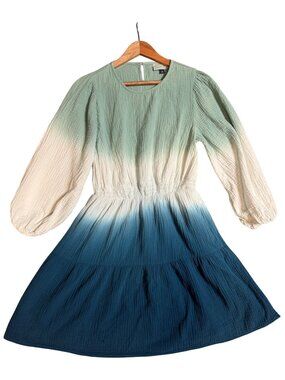 Universal Thread Blue White Ombré Tiered Dress 100% Cotton Size M